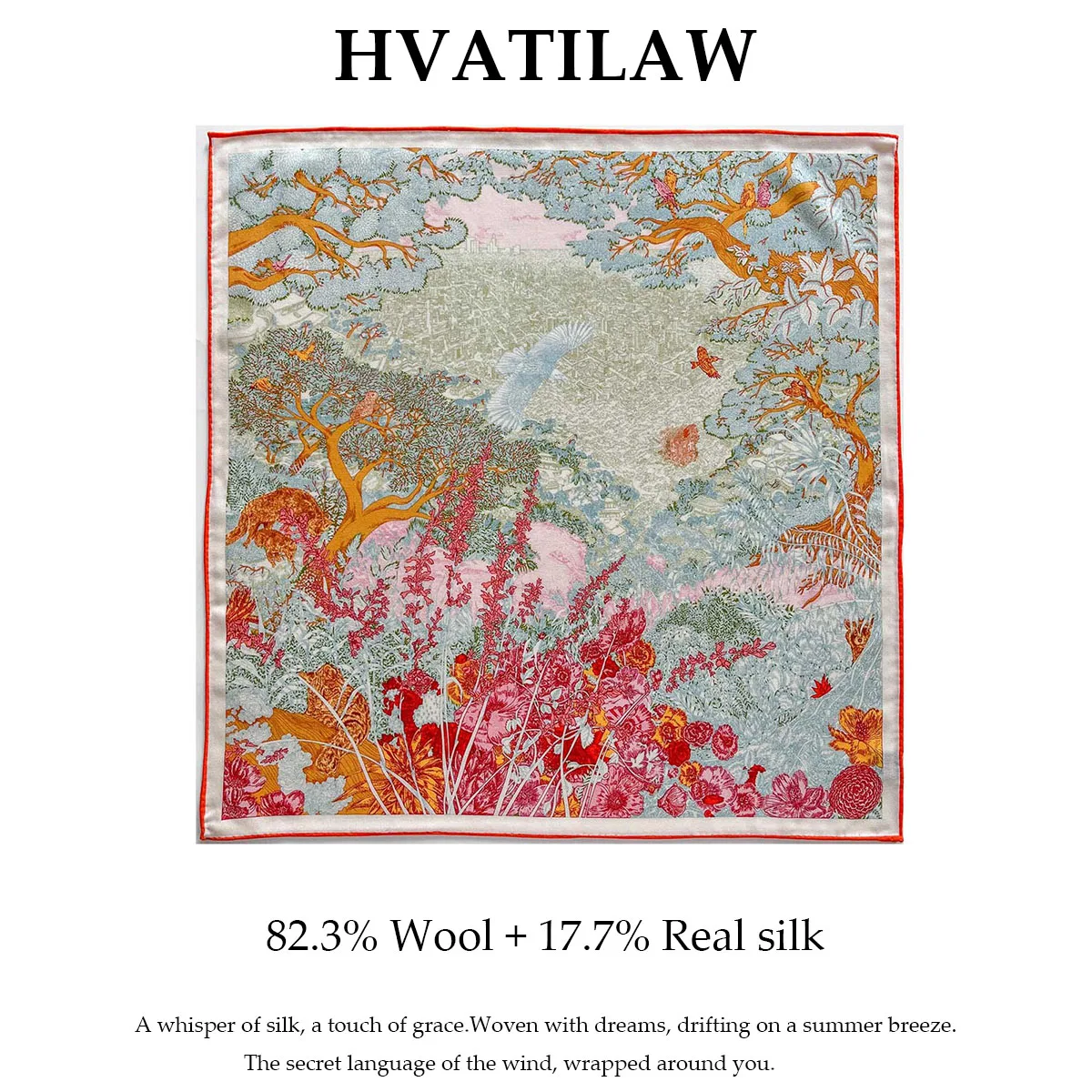 

100% Natural Silk Wool Scarf Double-sided Print Wrap Kerchief Hijab Shawl Women Headband 62cm Square Scarves Tie Neck Hair Bag