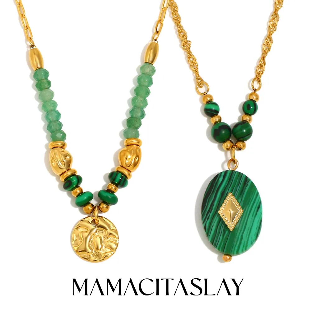 MamacitaSlay Einzigartige Edelstahl-Naturstein-Halskette für den Urlaub, wasserdichter Schmuck, Damen-Retro-eleganter Schmuck, Geschenk