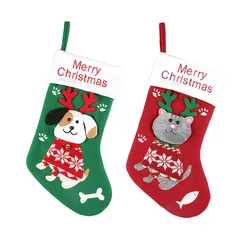 Bas de noël chat et chien mignon, dessin animé, sac cadeau, décoration de noël, pendentif arbre de noël