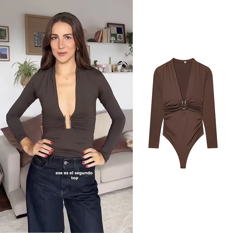 

Women's New Jumpsuit Spring 2026 Fashion Elastic Tight-Fitting Elegant Women's Long-Sleeved Bodysuits Chic Party Youth Jumpsuit