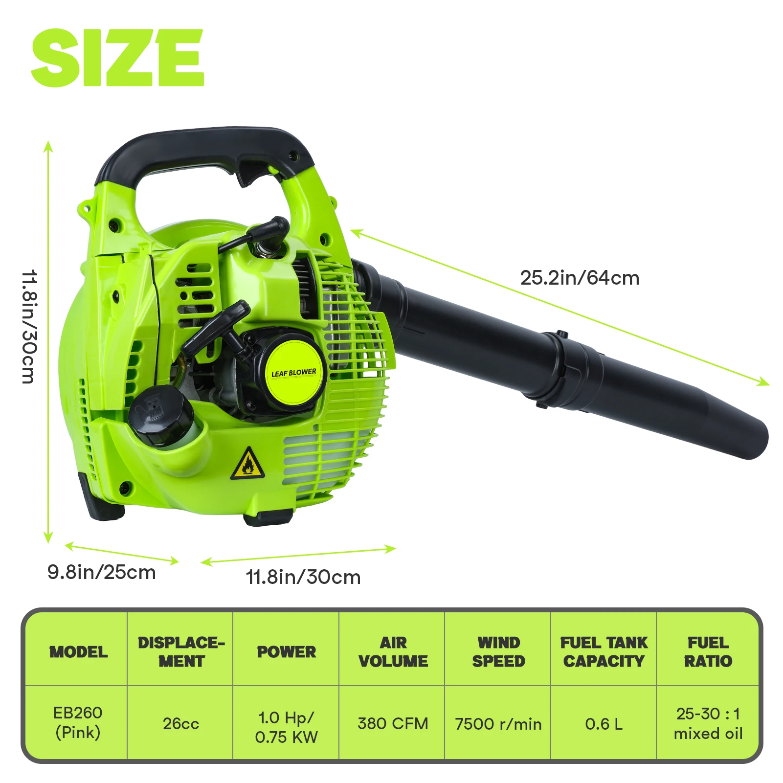 2-Stroke Handheld Leaf Blower, Gas Powered Leaf Blower, 26cc Handheld Gas Blower, Powerful Clearing Blower for Lawn Care