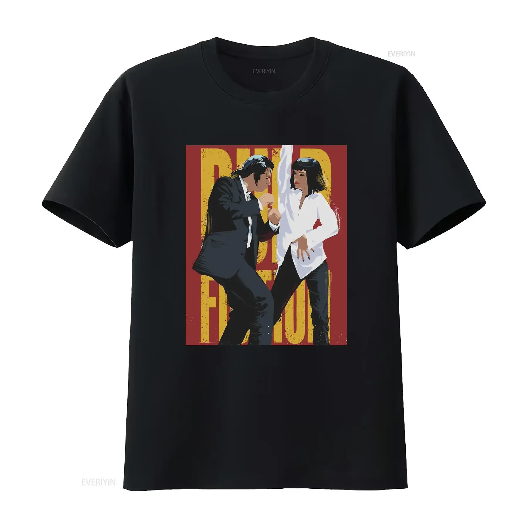 pulp-fiction-art-crewneck-camiseta-quentin-tarantino-twist-contest-john-travolta-uma-thurman-vintage-lavado-ligeiramente