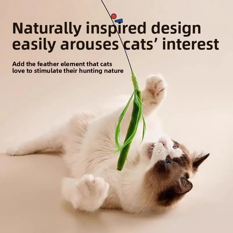 Long‑Handle Dogtail Grass Stick, Durable Hand‑Held Feline Toy Self‑Amusement & Interactive