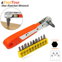 Mini Ratchet Wrench Screwdriver 1/4 Hex Adjustable Quick Release Socket Handle Repair Hand Tool For Car Repair Close Quarters