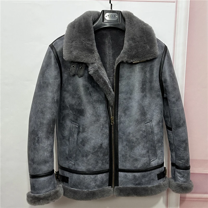 Sheep Fur Coat Men's Winter Jacket Sheepskin Leather Jackets Male B3 Flying Suit Motorcycle Coats Casacas Para Hombre Invierno F