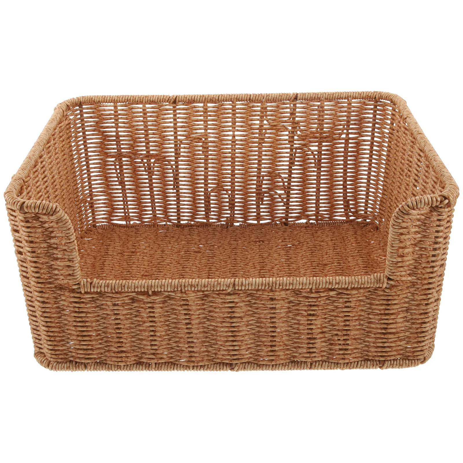 

Rustic Woven Basket Tabletop Storage Imitation Rattan Decorative Organizer for Book Sundries Kitchen Home Storage Basket