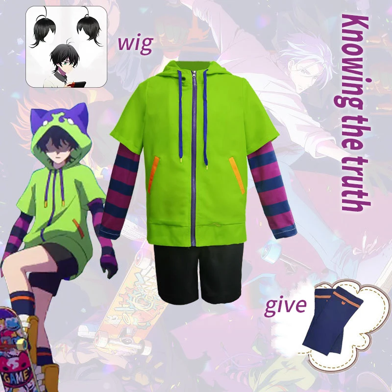 Disfraz de Cosplay de Anime Chinen Miya SK8 The Infinity, uniforme deportivo, Sudadera con capucha, guantes de cola, peluca, fiesta de Halloween Cos