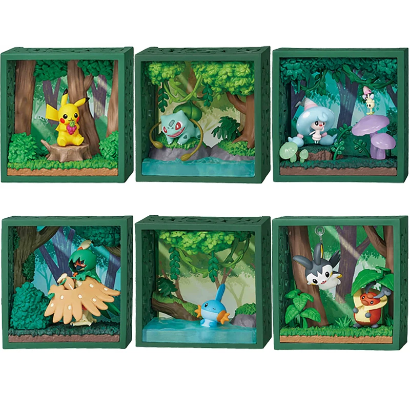 Genuine Re-Ment Pokemon Photo frame collection Deep Green Forest Bulbasaur Anime Action Figure Model Toys Gift for Birthday