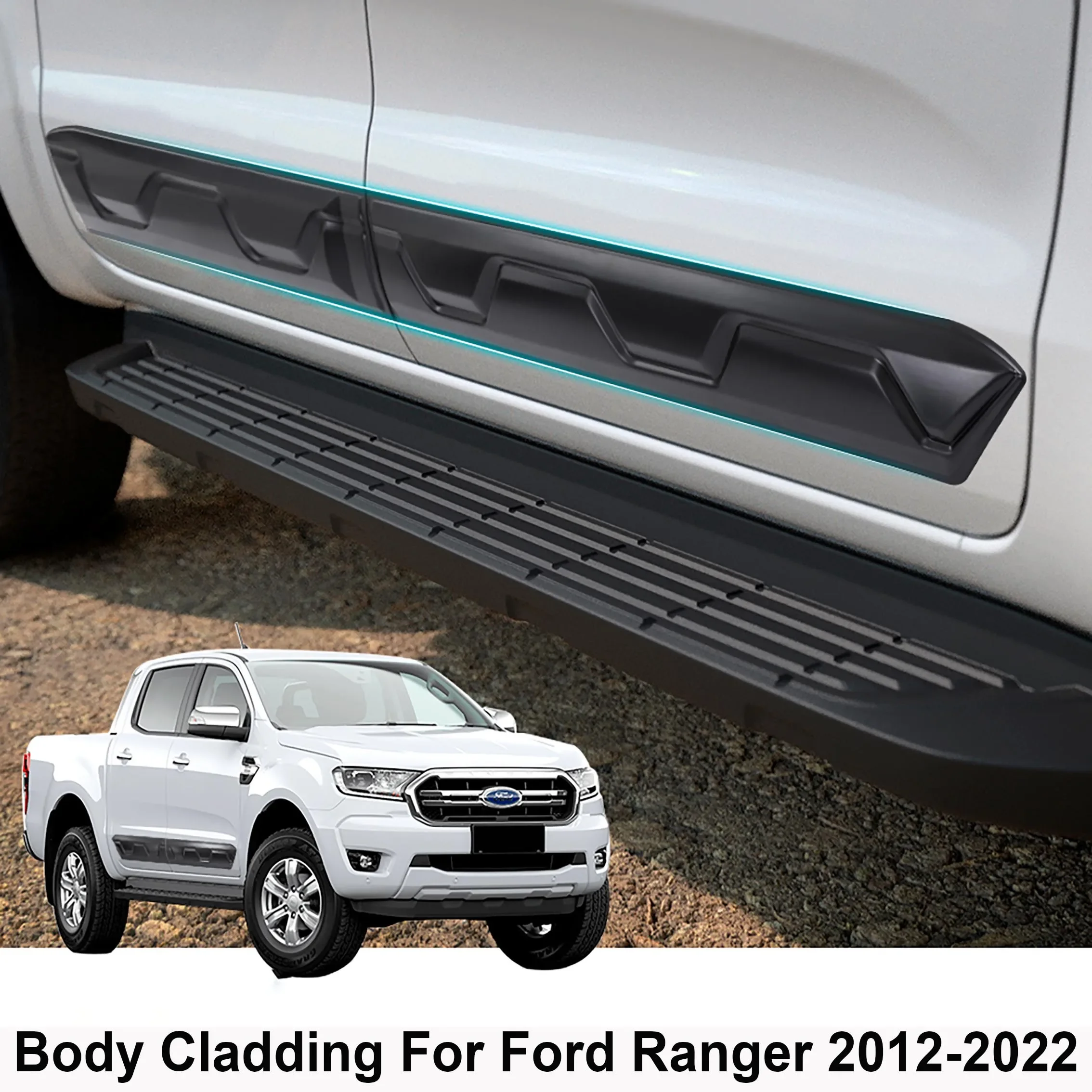 Side Door Body Cladding Guard Matte Black Moldings Side Door Cover For Ford Ranger 2012-2022 WILDTRAK XLT XLS XL Car Accessories