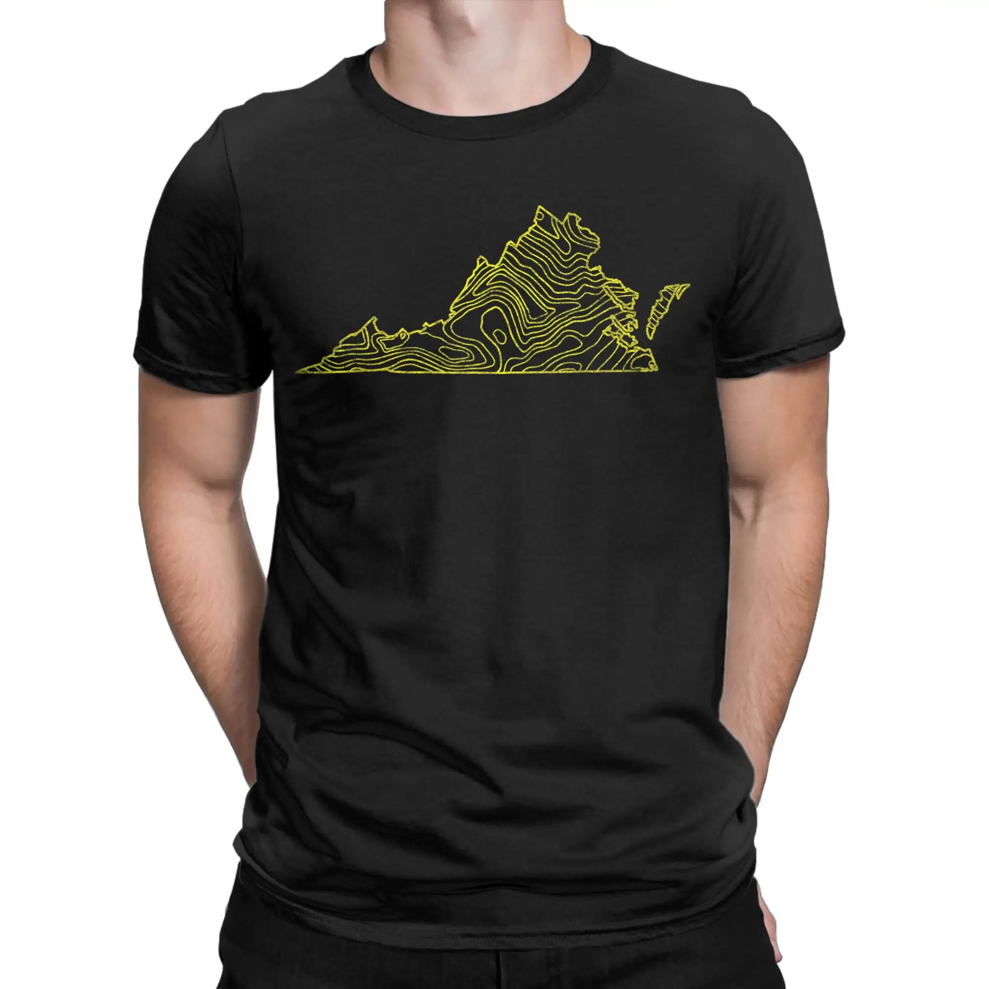 Hiking State of Virginia Topographic Topo Contour Lines T Shirt Men T Shirt Topographic Line Tees Short Sleeve Crewneck T-Shirt