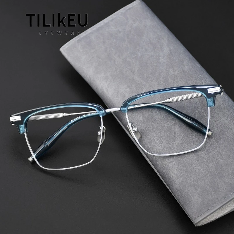 

Top Quality Acetate Eyebrow Eyeglasses Frame for Men Classic Refined Square Rim Business Titanium Frame Designer Retro Eyewear
