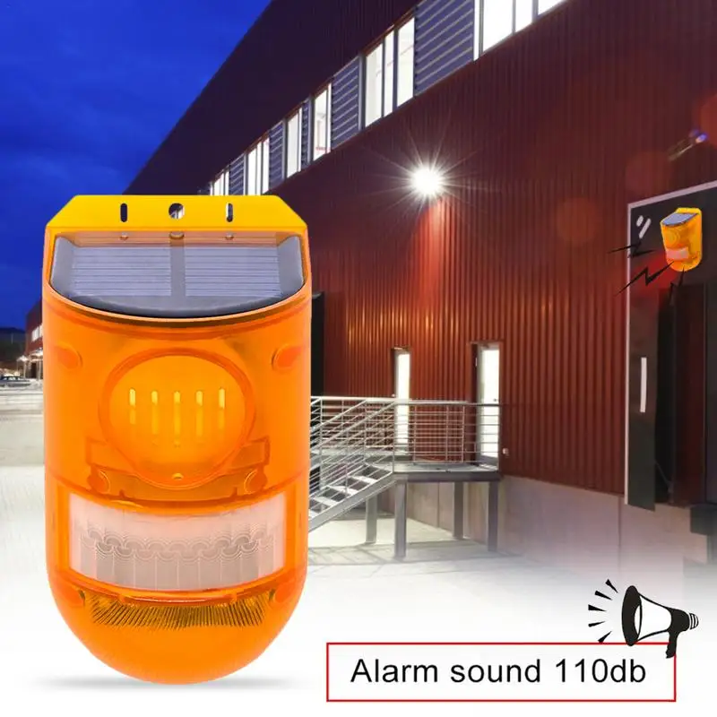 Solar Alarm Motion Activated Strobe Lights Waterproof Solar Alarm Light 2 Work Modes 110db Sound Security Siren Light For Home