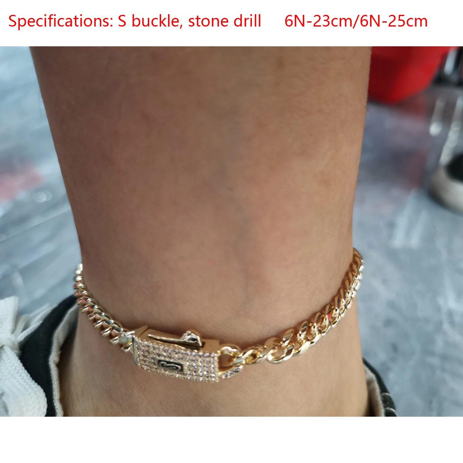 

Monaco foot chain 6n 8n 23cm/25cm s buckle stone round drill 14K hip -hop simplicity foot chain