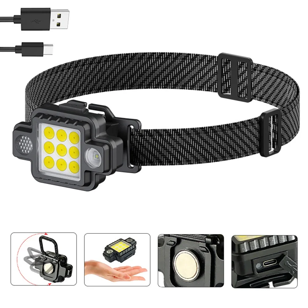 

Mini Headlamp COB+XPG Headlight USB TYPE-C Rechargeable Battery Flashlight Magnet Work Light Removable Portable LED Flashlight