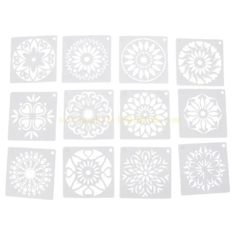62KA 48PCS/مجموعة Mandala Stencils DIY لوحة قصاصات لتلوين الألبوم الزخرفية القالب 10x10 سم