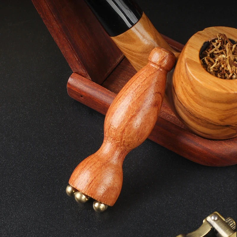 

New Lavender Head Solid Wood Anti-Sputter Pipe Smoking Rod Portable Brass Ball Pressing Rod Smoking Pipe Accessories And Tools
