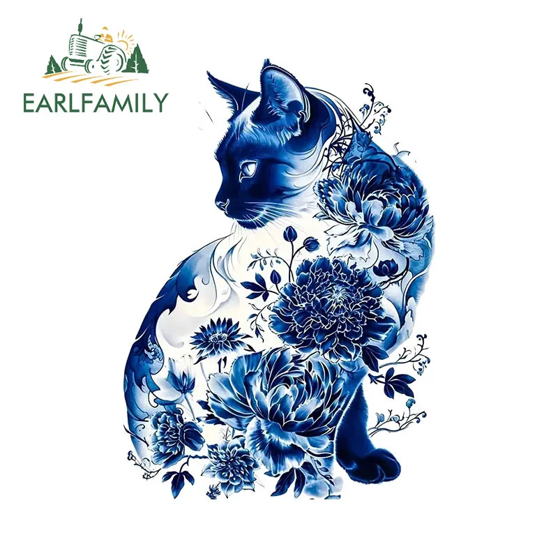 EARLFAMILY 13cm X 9.2cm for Cat Cute Flower Car Stickers Cartoon Fashionable Decals Scratch-Proof Laptop Decor Car Goods