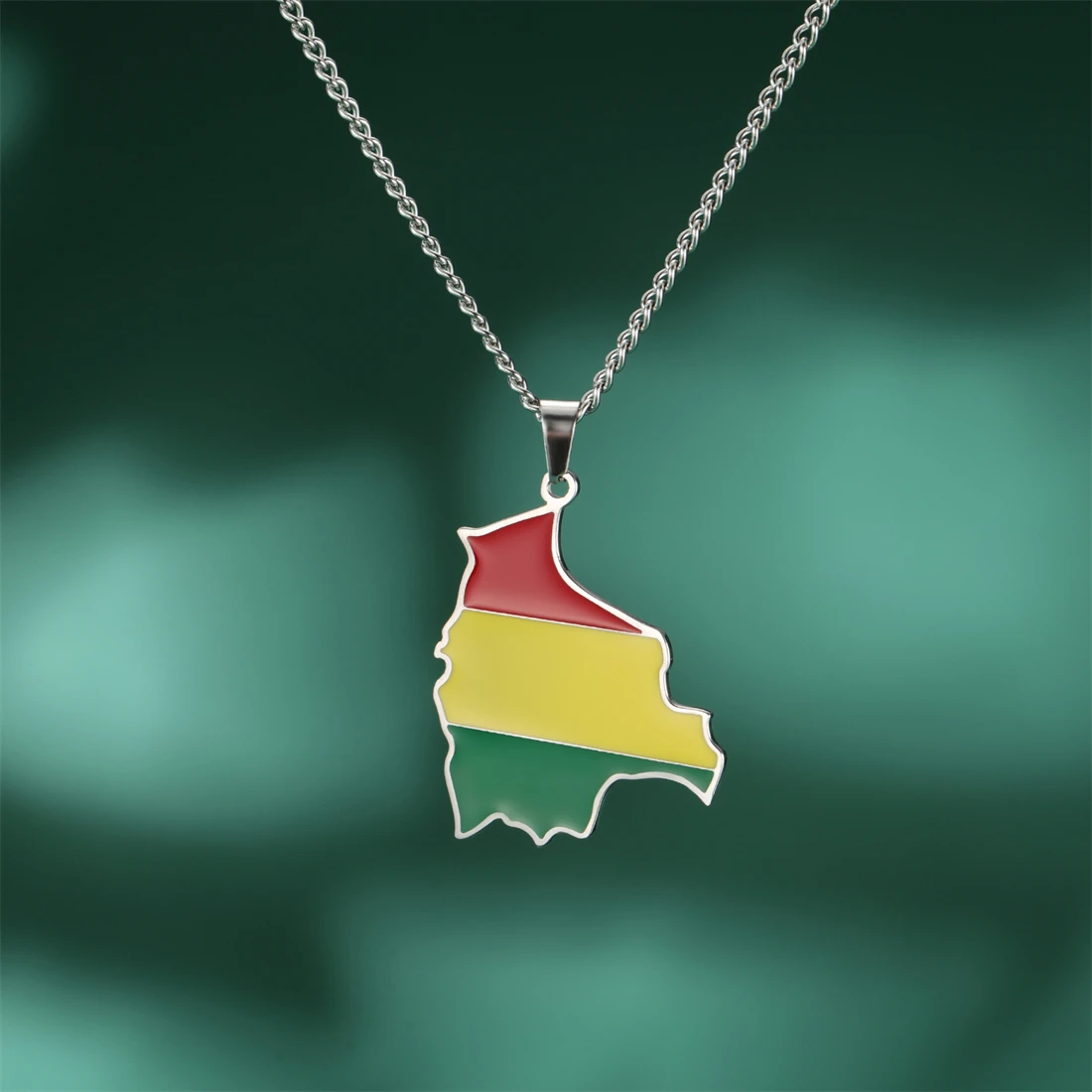 EUEAVAN Drip Oil Bolivia Map Necklace For Women Men Stainless Steel Bolivians Flag Pendant Charm Fashion Jewelry Gift