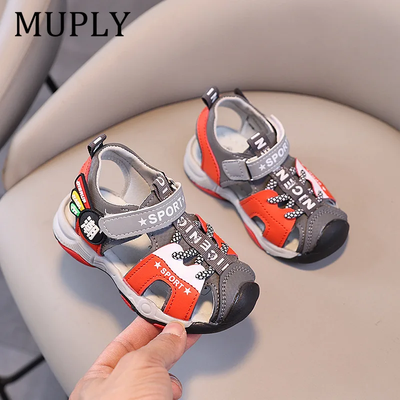 Summer Boys Sandals Black Red Hollow Out Breathable Boys Girls Sneakers Gray Blue Soft Non-slip Kids Sports Sandals Boys Shoes