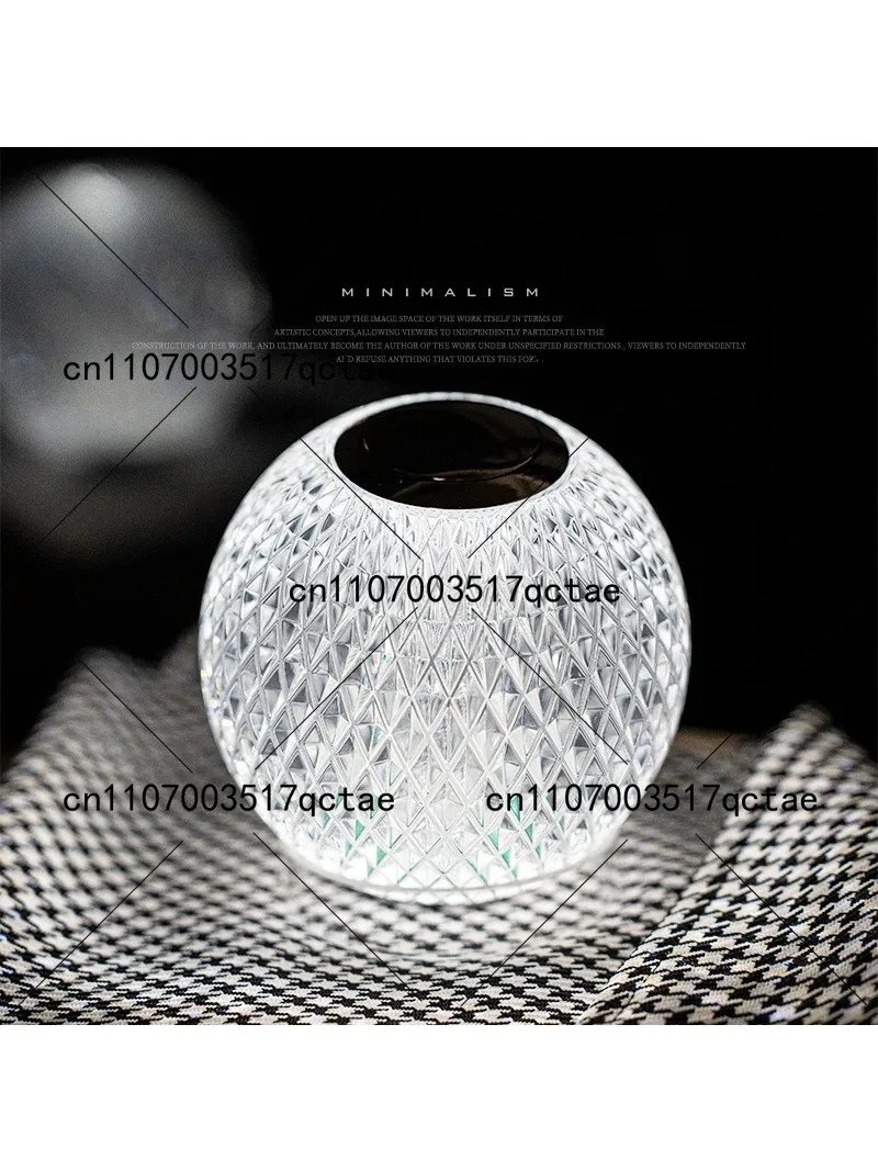 Crystal Glass Touch Control Wireless Bedside Lamp, Night Light for Vanity Table Decor