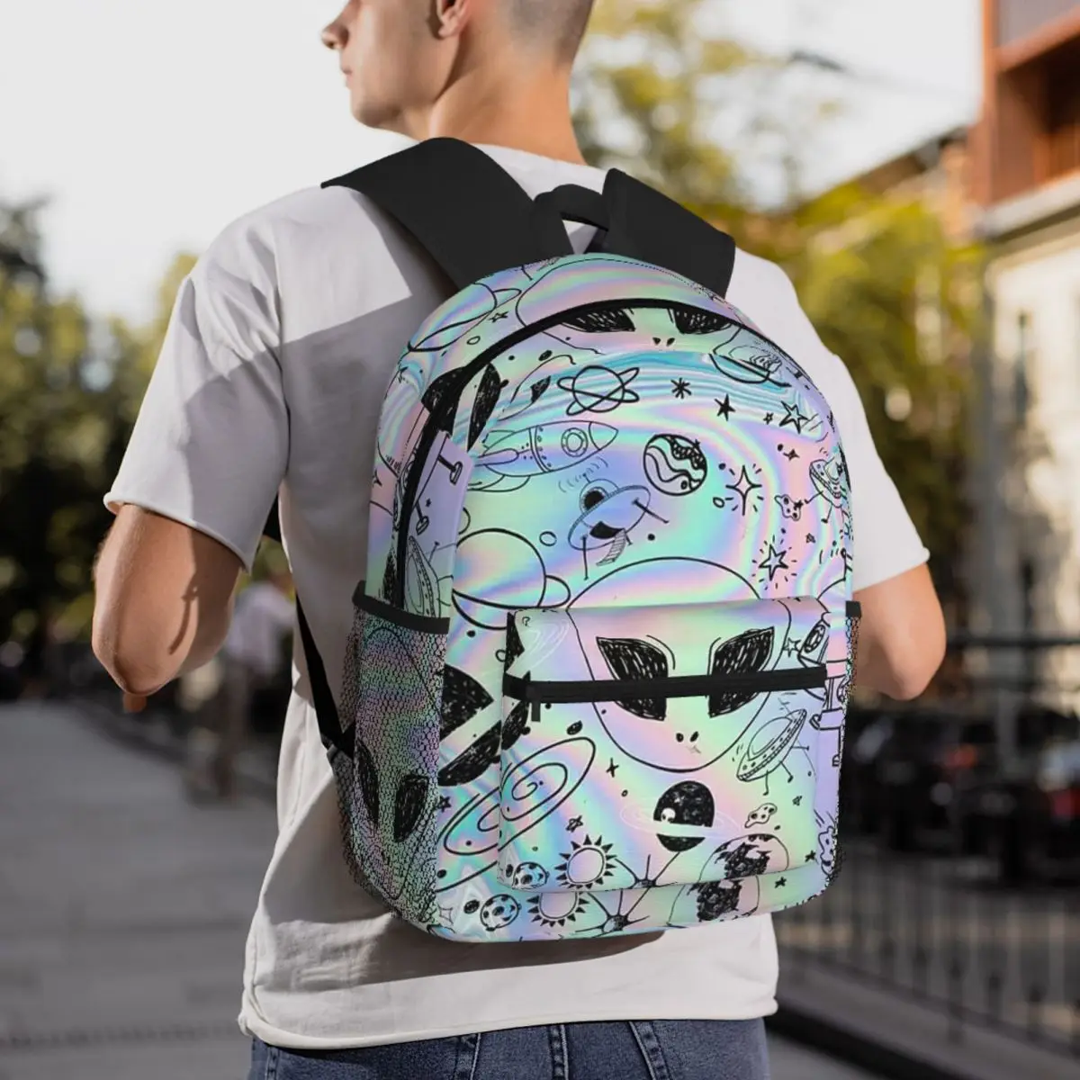 Wonderful Green Alien Universe Wondrous Cosmos With Planet And Stars Large Capacity Boys Girls BookBag School Bag Shoulder Bags