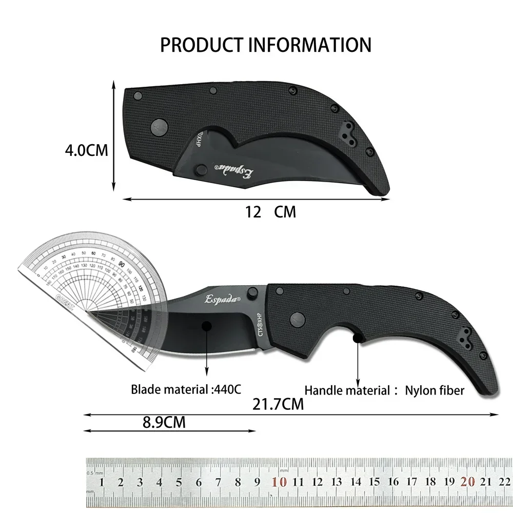 Cold 62NGMVB Medium Espada Folding Knife 440C Plain Blade Nylon Fiber Handles Pocket EDC Tactical Knife Camping Hunting Tool