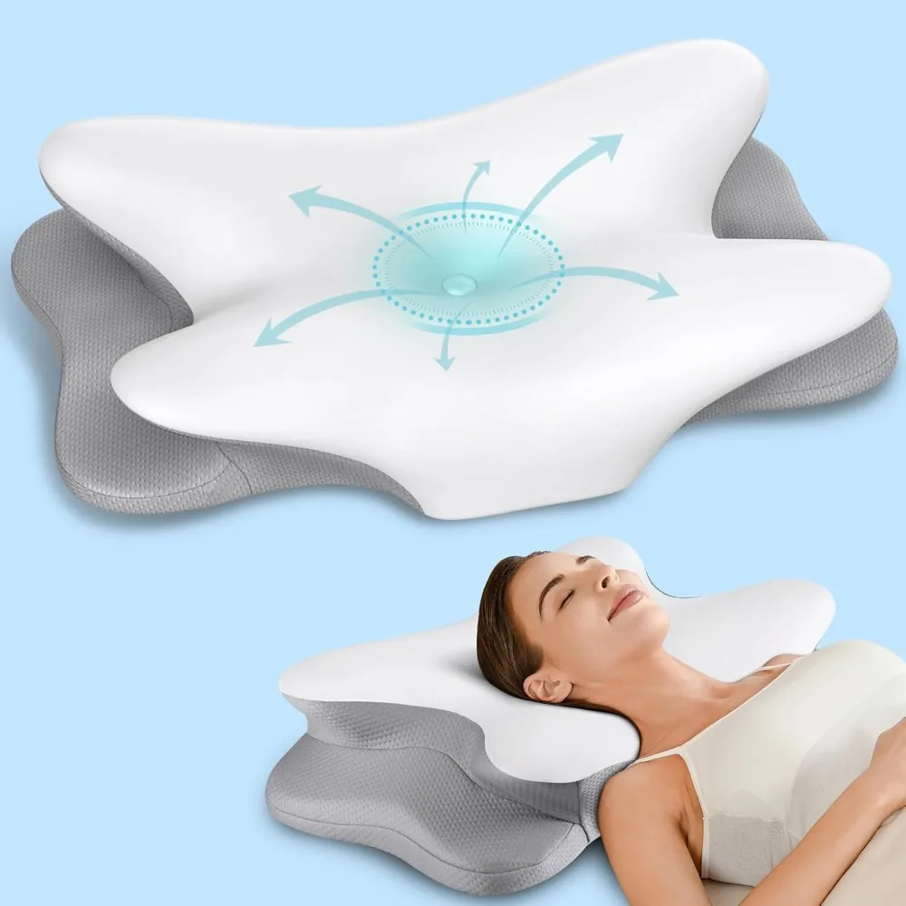 

Neck pillow to relieve pain - an ergonomic side-sleeping pillow that supports the neck and features cool memory foam