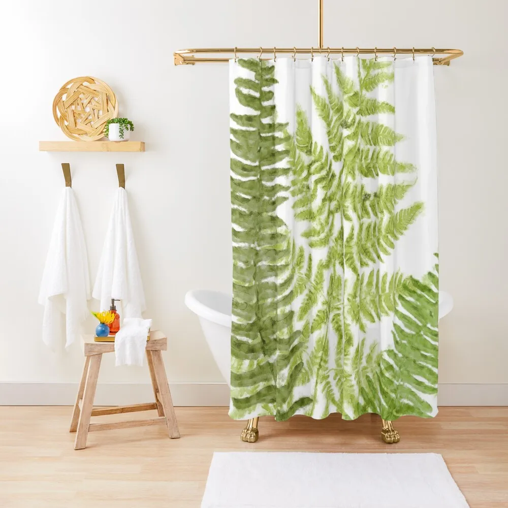 

Fresh Fern II Airy Modern Botanical Watercolor Painting Shower Curtain For Shower Funny Shower Set For Bathroom Curtain