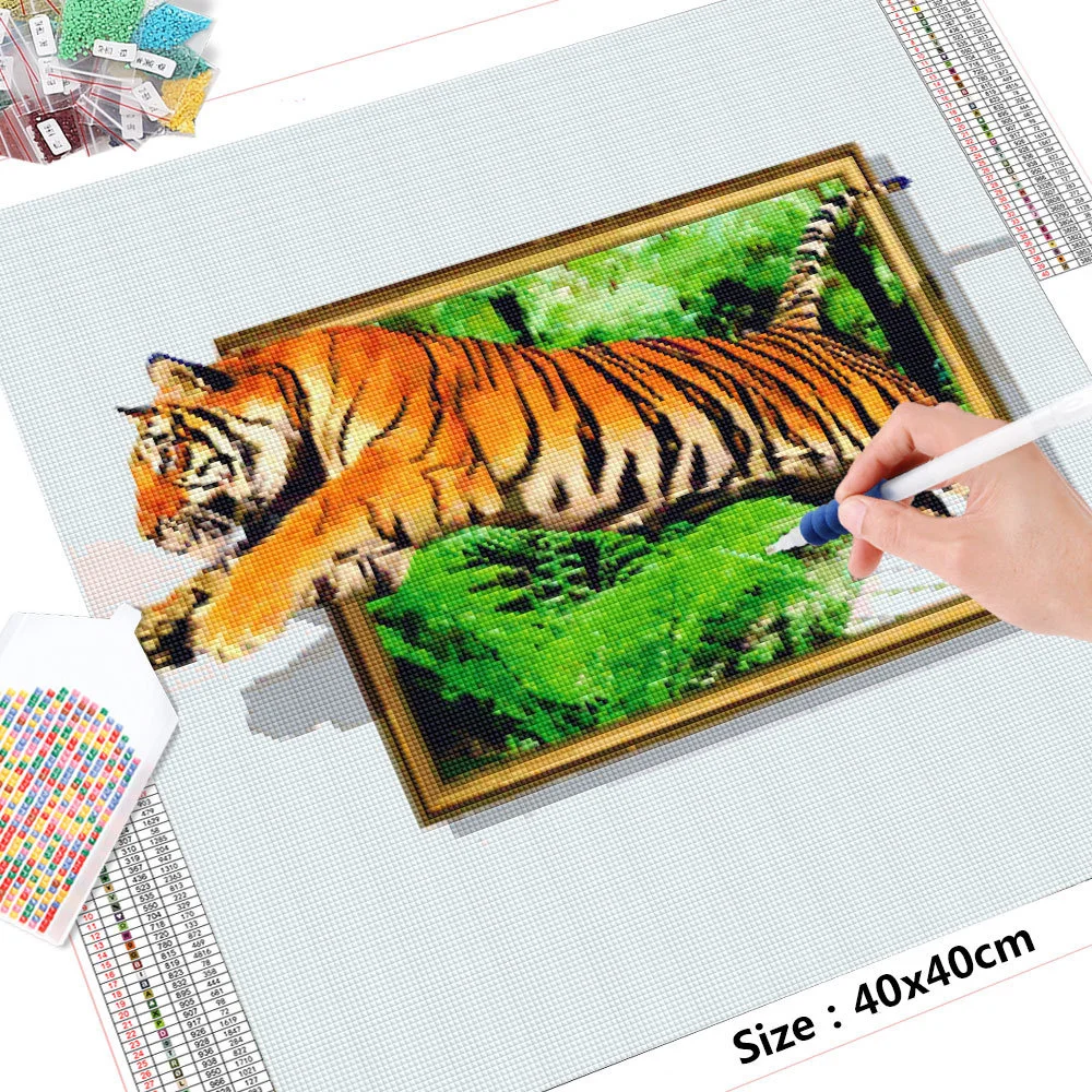 HUACAN DIY Animal Diamond Painting Rhinestones Full Square Round 5D Embroidery Tiger Mosaic Set Home Decor Gift