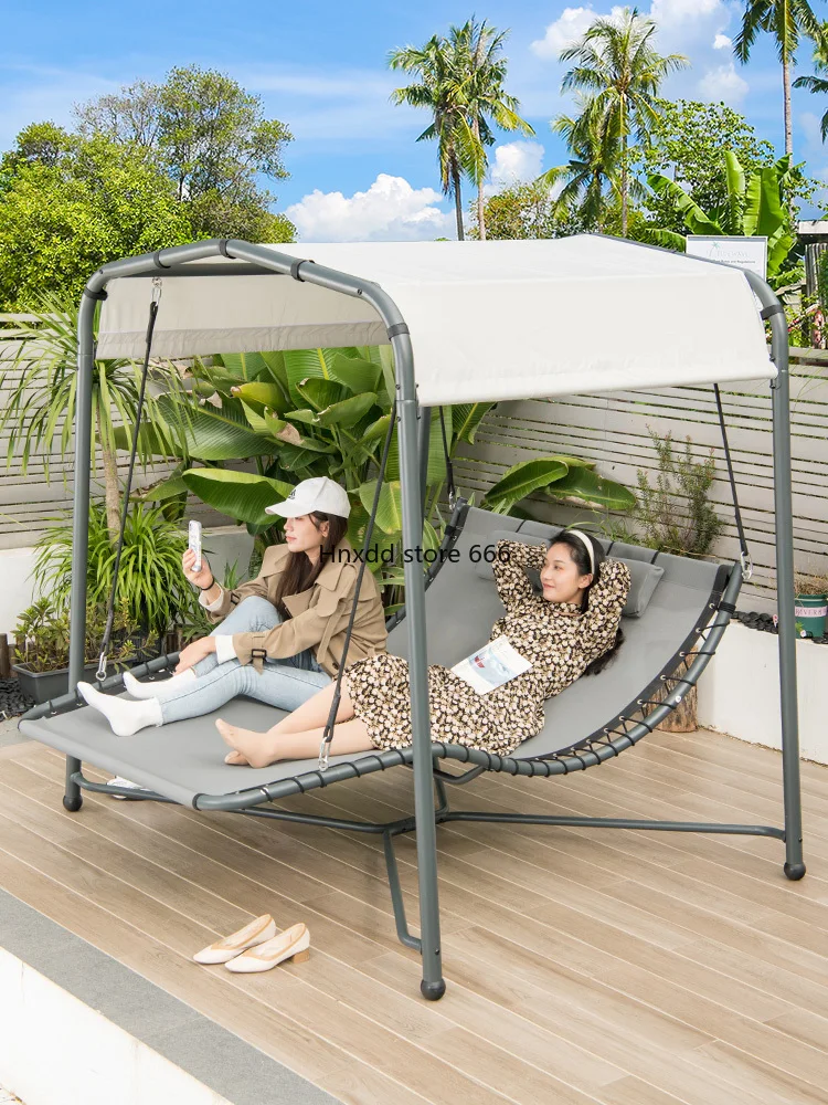 Outdoor Indoor Double Multiplayer Hammock Garden Hanging Aluminum Alloy Outdoor Swing Bed