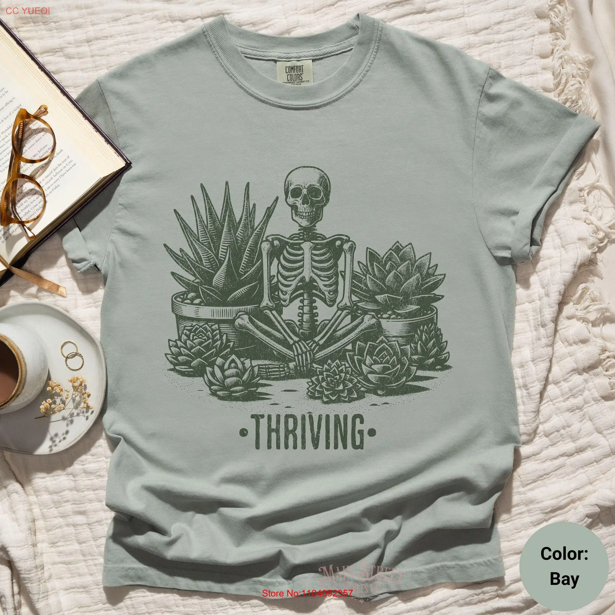 Succulent Skeleton Thriving Comfort Colors Heavy Weight Cotton T shirt Dead Inside Skull Funny Distressed Design