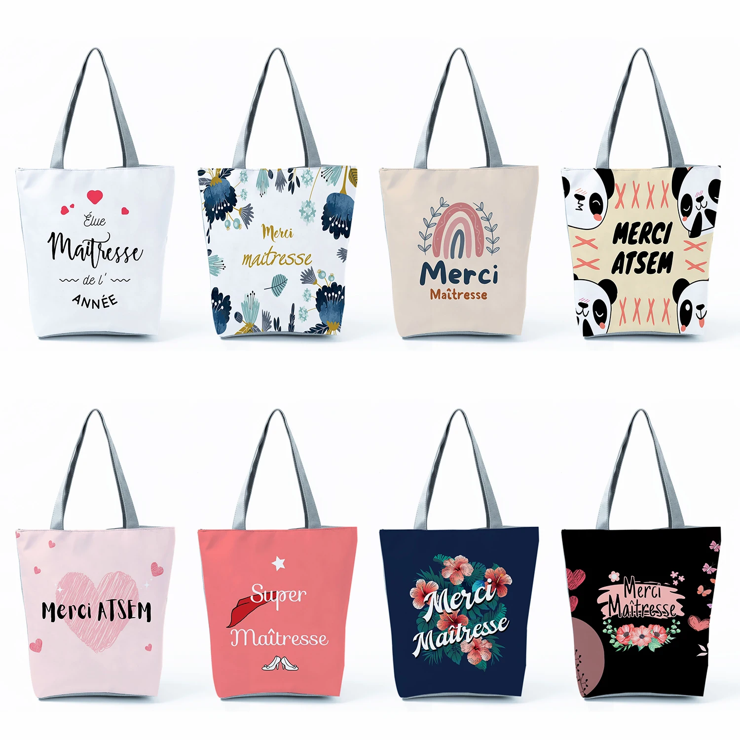 

Logo Print Shoulder Bags Custom Pattern Merci Maîtresse Letter Casual Handbags Women Shopping Bag Eco Reusable Creativity Design