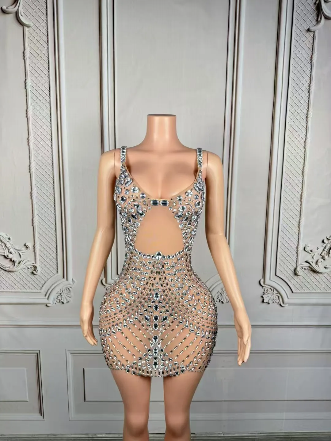 

Luxury Sparkly Crystals Evening Dress ElegantWomen Birthday Celebrate Party Gown Event PhotoShoot Wear Sexy Slip Dress D314