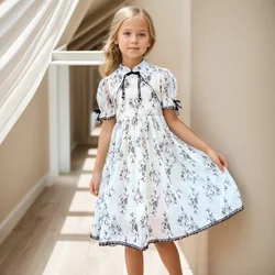 Kids Summer Dress Floral Pattern Girl Party Dress Chinese Style Kids Dress Summer Clothes Girl 6 8 10 12 14