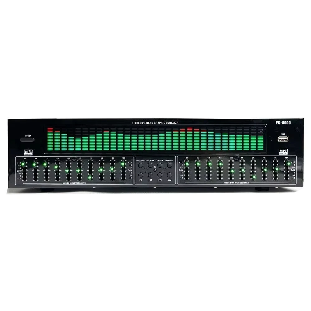 GGDX Hot Seller EQ8000 220V Green LED Professional Equalizer Bluetooth5.4 Optical Fiber Coaxial Digital Audio Decoder Processor