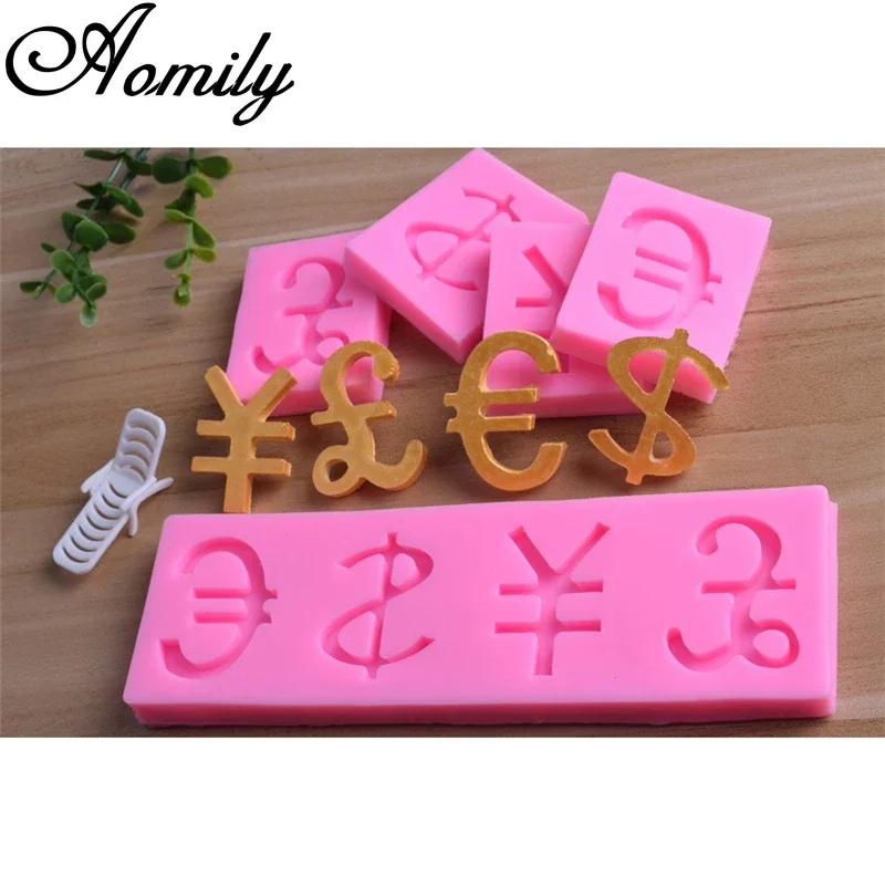 Aomily Money Symbol Cake Silicone Molds Euro USD RMB Pounds Mold Fondant Cake Decorating Tools Chocolate Candy Mold Baking Tool