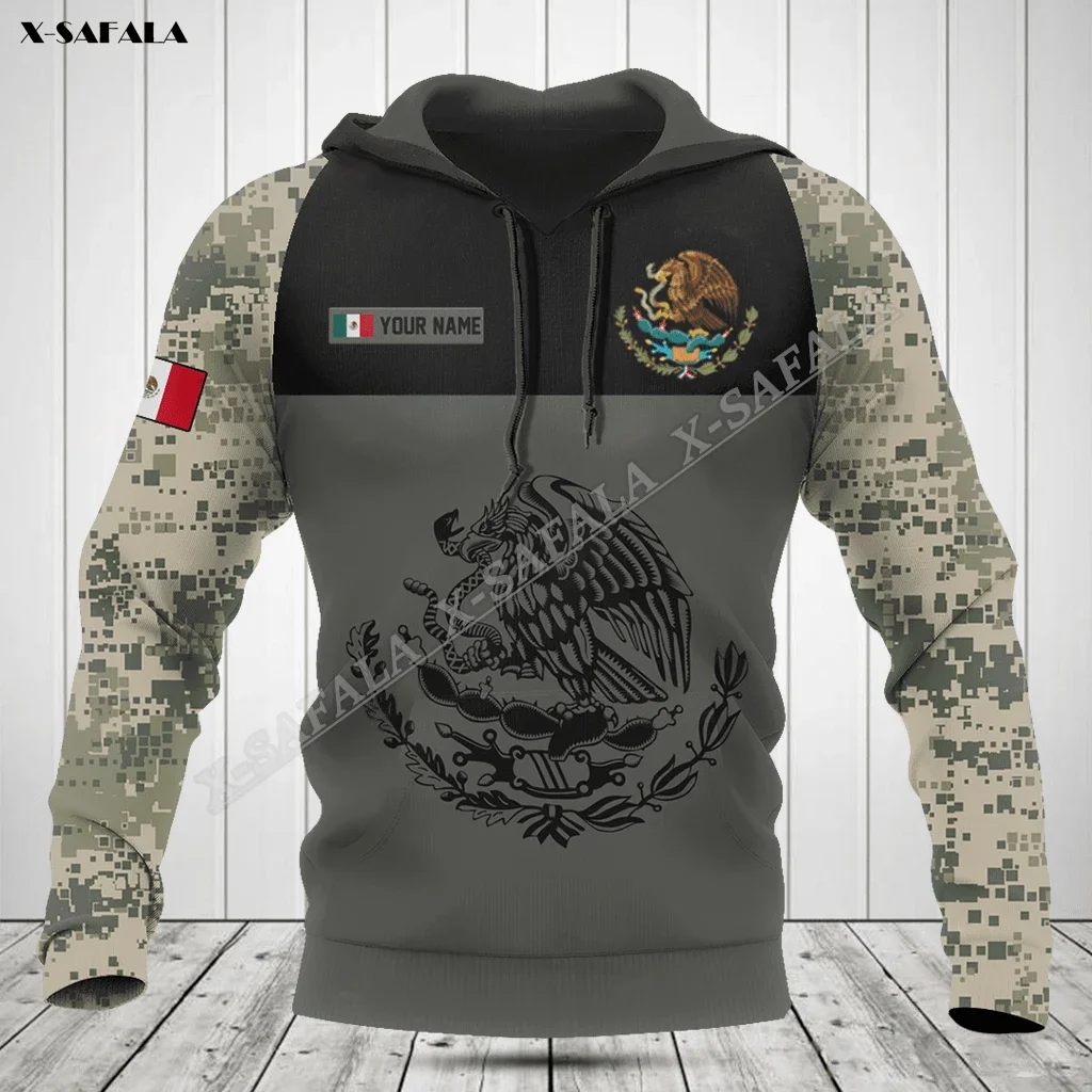 

Mexico Eagle Gray Camo Flag Army Soilder Veteran 3D Print Hoodie Men's Outwear Shirt Pullover Hooded Sweatshirt Jersey Casual