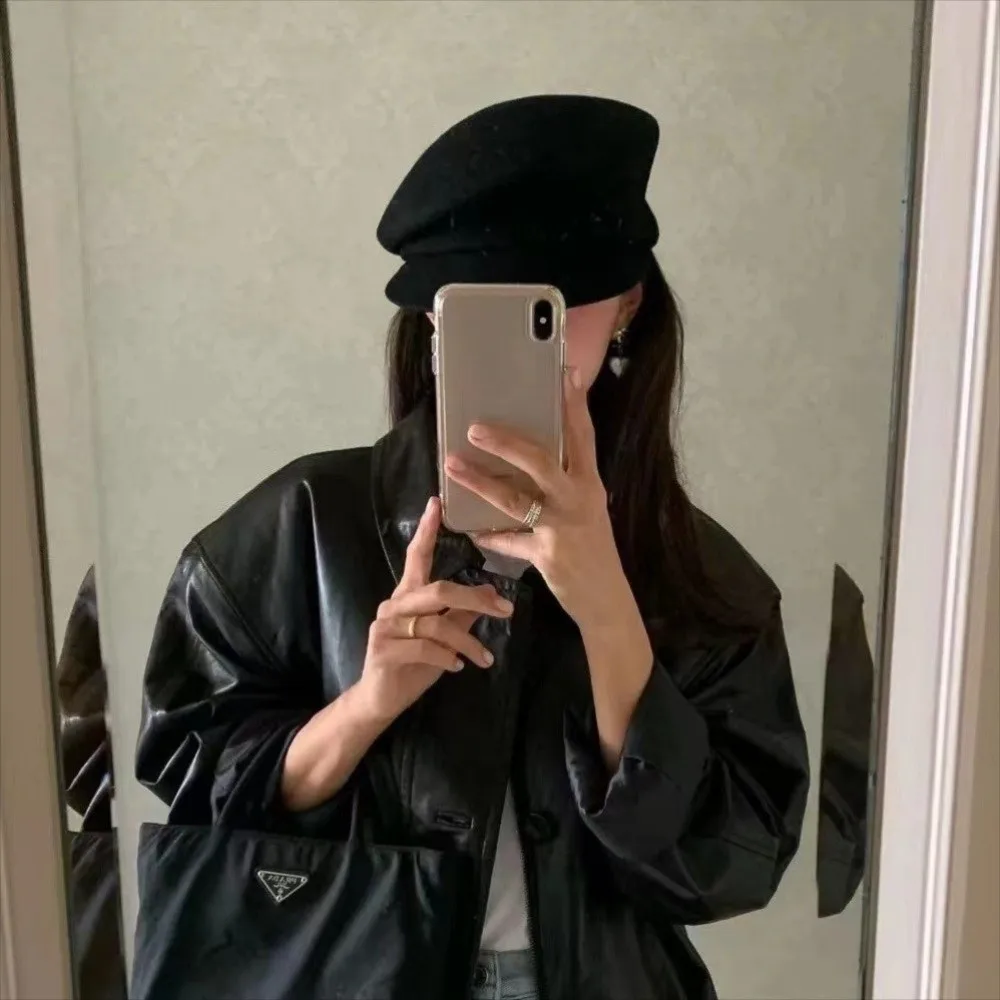 Vintage Wool Blend Newsboy Cap Solid Color Breathable Peaked Cap Sloping Brim Beret Hat For Women