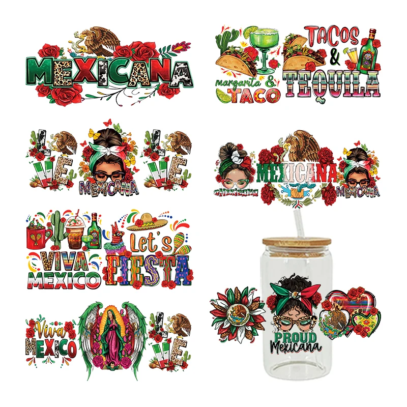 3D UV DTF Transfers Stickers, 16oz Cup Wraps, Mexican Latin Style Printed for DIY Glass Ceramic Metal Leather Etc. D10022