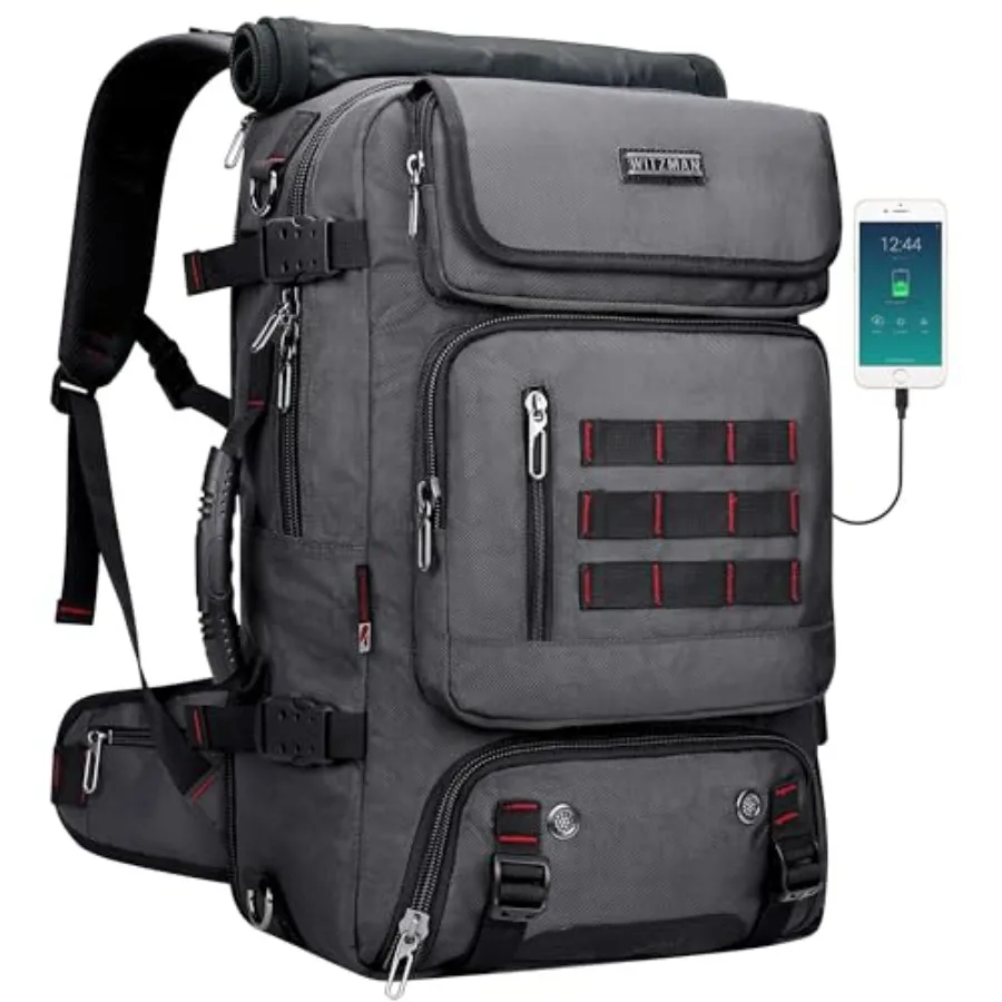 Carry on Travel Backpack for Men Duffle Bag Fits 16" Laptop Nylon 3 in 1 Luggage Duffle Bag with USB Charging Port, Shoe Compar