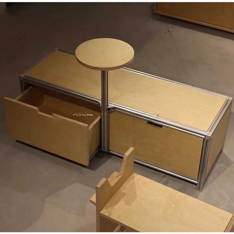 

Cafe side chair combination, round table, locker, aluminum profile with drawer storage cabinet