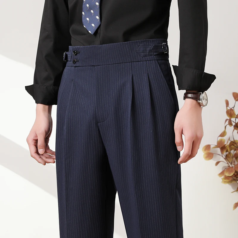 

Naples 2025 New Men Suit Pants Fashion Stripe Slim Fit Business Office Social Wedding Trousers High Quality Male Casual Pants