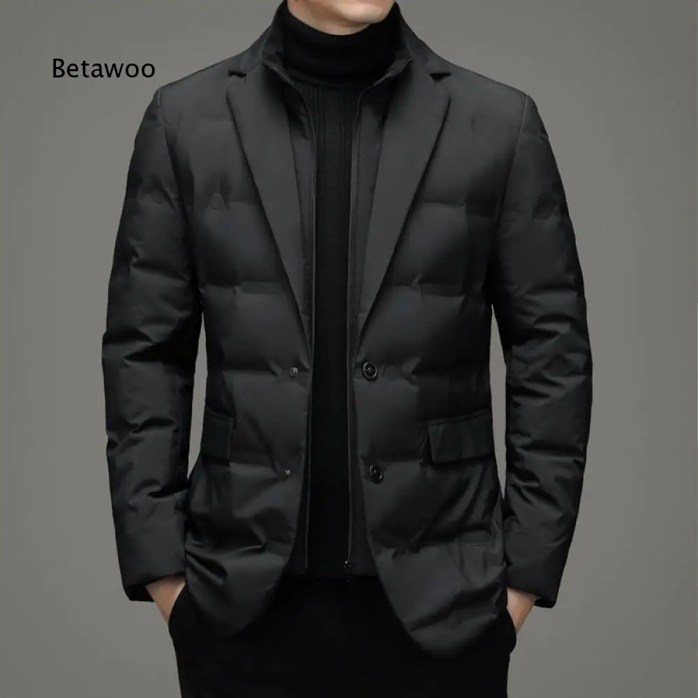 Mens Solid Color Quilted Padded Outerwear Suit Collar Hidden Stand Collar Button Front Side Pockets Loose Fit Winter Warm Coat