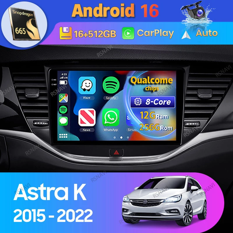 Android 16 Carplay Auto For Opel Astra K 2015 2016 - 2022 Car Radio GPS Navigation Video Player 2 Din Stereo WIFI+4G Multimedia