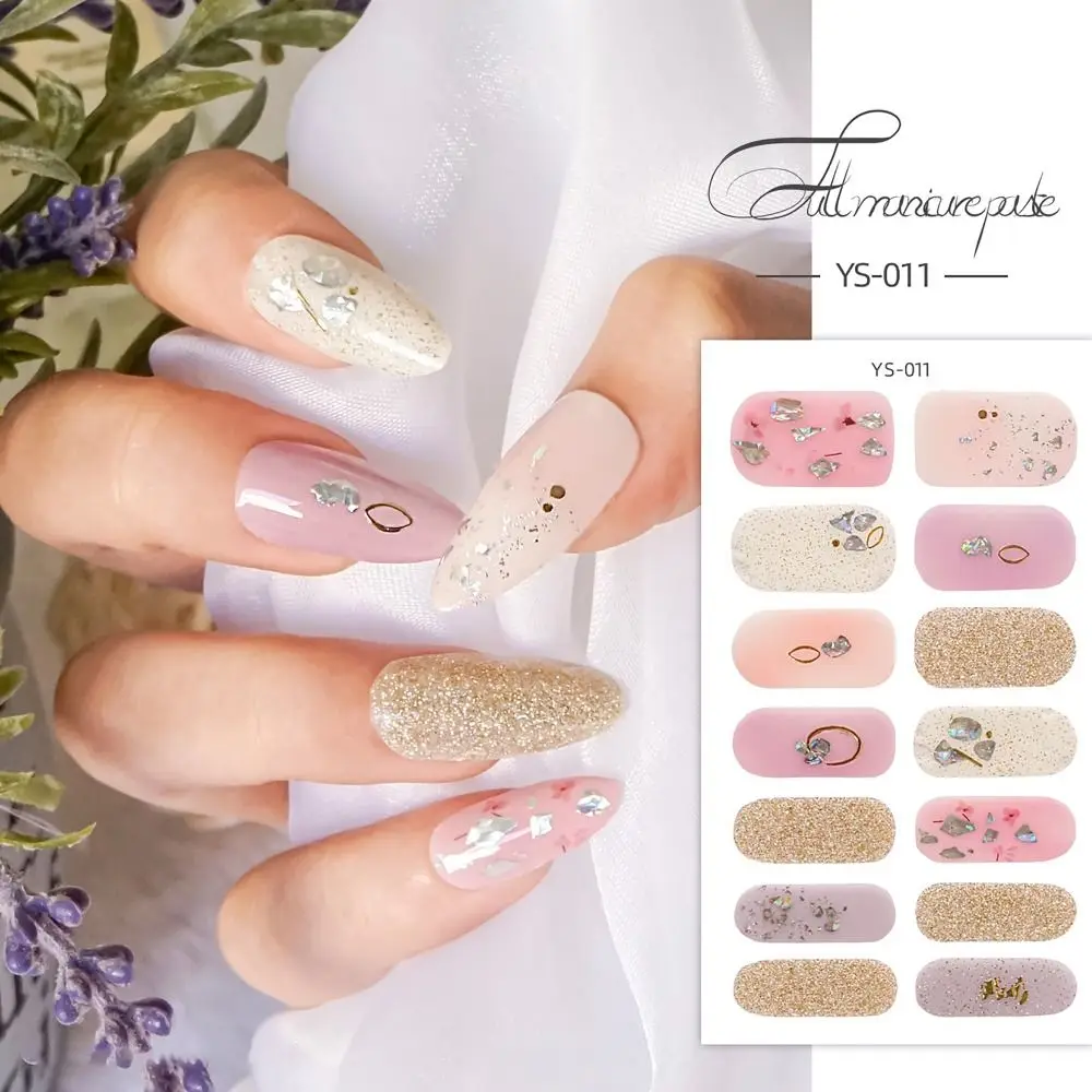 14 Adesivos de Gel Semi-Curado para Unhas, Cobertura Total, Estilo Francês, Tiras de Esmalte em Gel, Adesivos Completos de Gel para Unhas, DIY para Cr