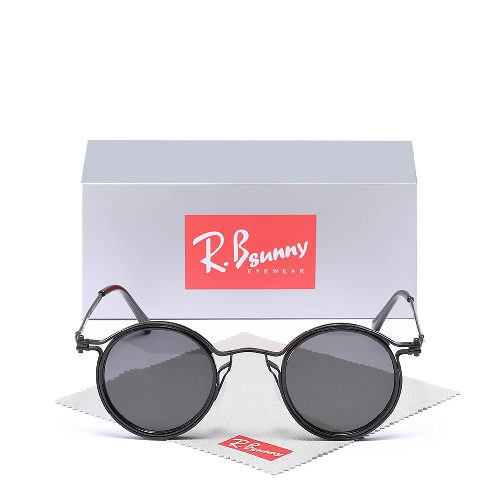 RBsunny Brand New Retro Occhiali da sole da uomo Business Polarizzati UV400 Guida all'aperto Cornice rotonda Occhiali da vista maschili antiriflesso alla moda