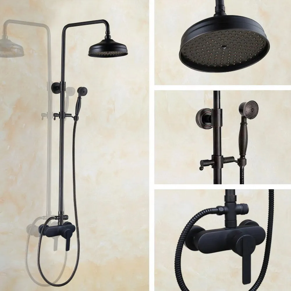 

Black Oil Rubbed Brass Bathroom Rain Shower Faucet Set Mixer Tap Wall Mounted ahg151