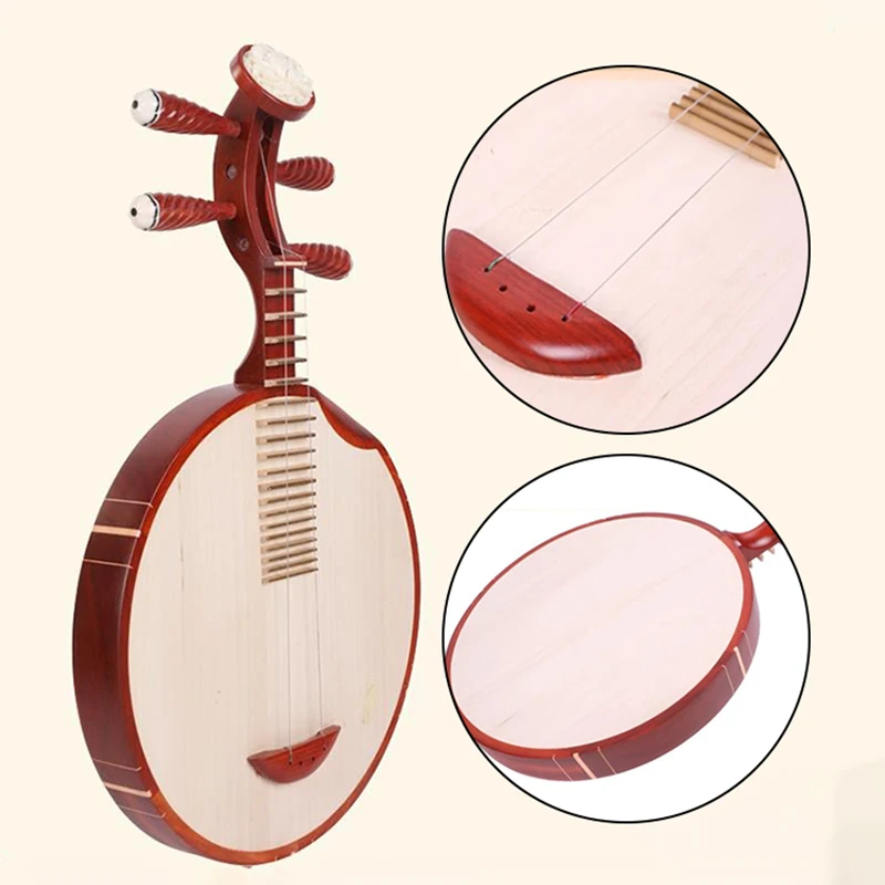 Wooden Yueqin Chinese Traditional Professional Yueqin Peking Opera Plucking String Instruments Classical Folk Pipa for Beginners