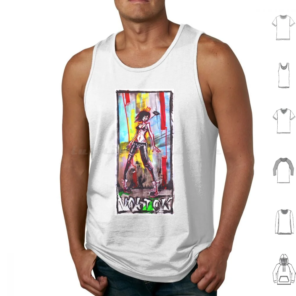 Vostok-Liwei Tank Tops Print Cotton Scifi Abstract Comic Woman Colorful Punk Punkish Messy