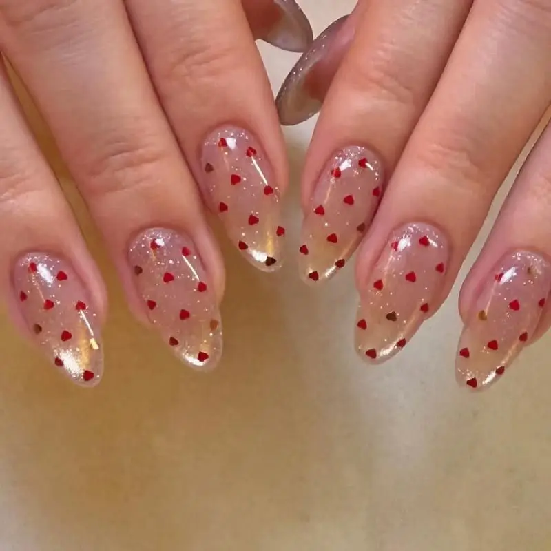 

24Pcs Mid-length Almond Press on Fake Nails with Cat's Eye Red Heart Full Cover Nails Tips Art Detachable Artificial False Nails